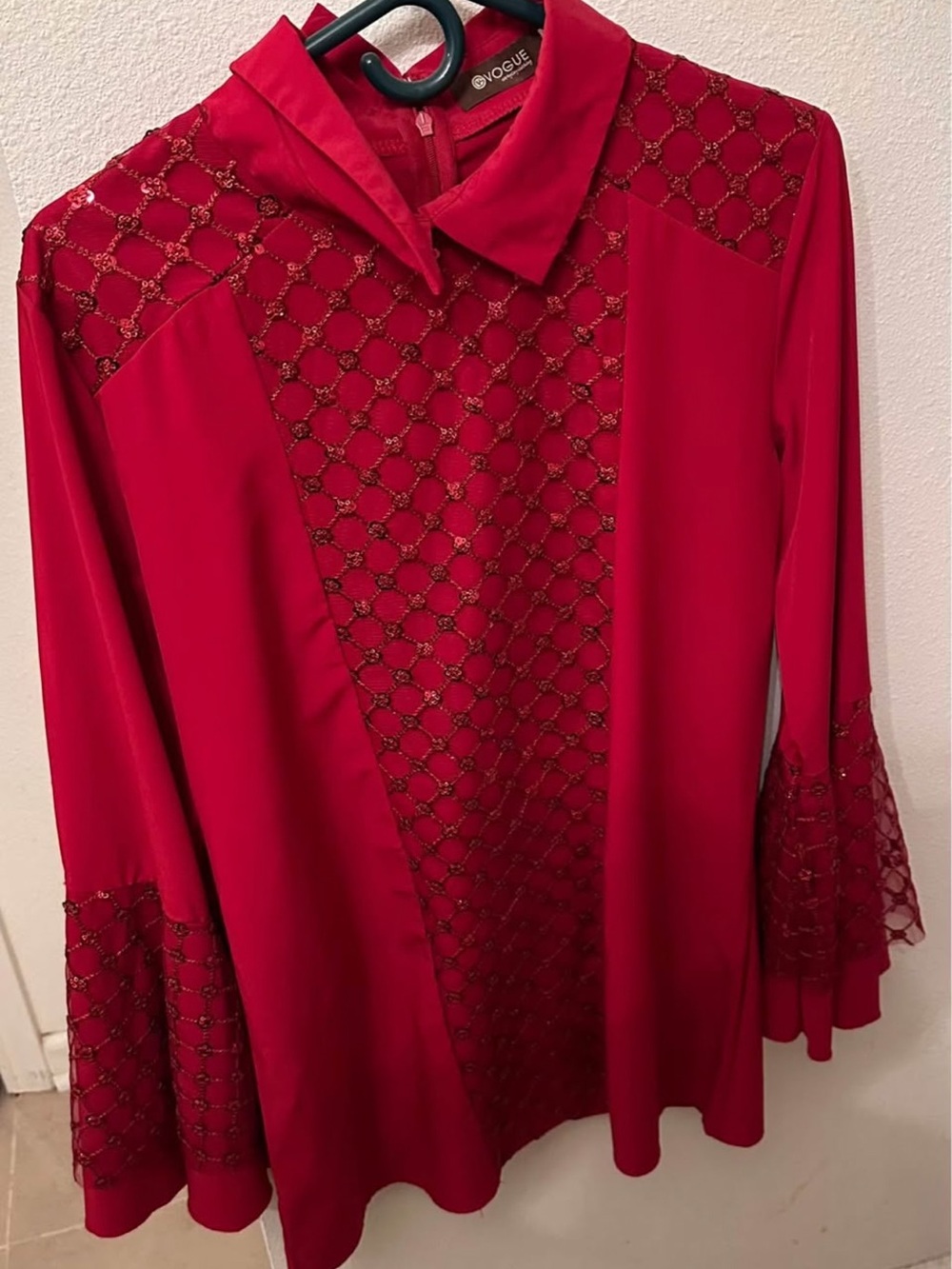 Vogue Red Lace-Inset Tunic with Beaded Netting